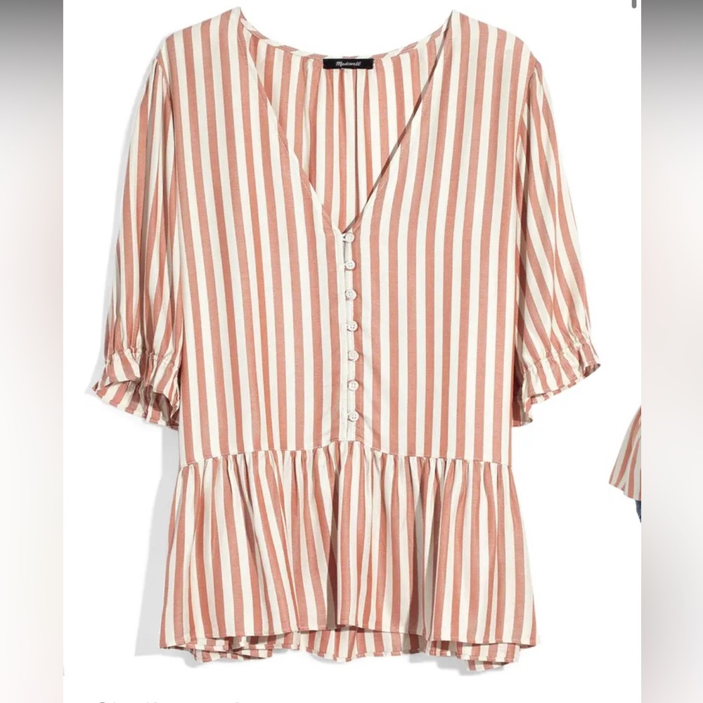 Madewell Courtyard Ruffle-Hem Top in Stripe / SMALL / RUSTED TIN KATIE STRIPE